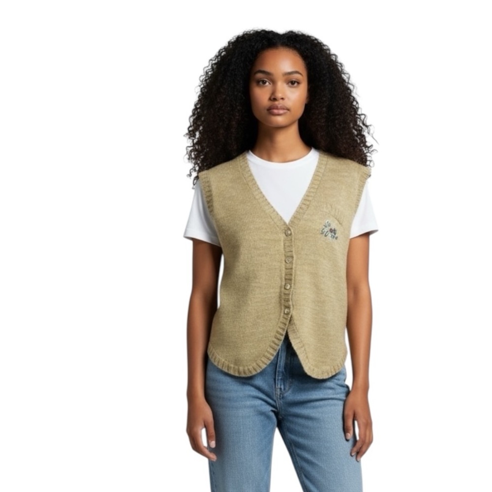 Vintage 80's Cheryl Tiegs Cottagecore Grandmacore Embroidered Sweater Vest